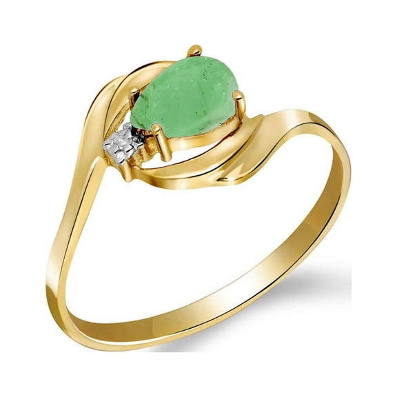 Galaxy Gold 14K Yellow Gold Natural Diamonds and Pear-Shaped Emerald Ring - May Birthstone - Abundance & Joy - Sizes 5.5 to 11 - Fine Jewelry for Women