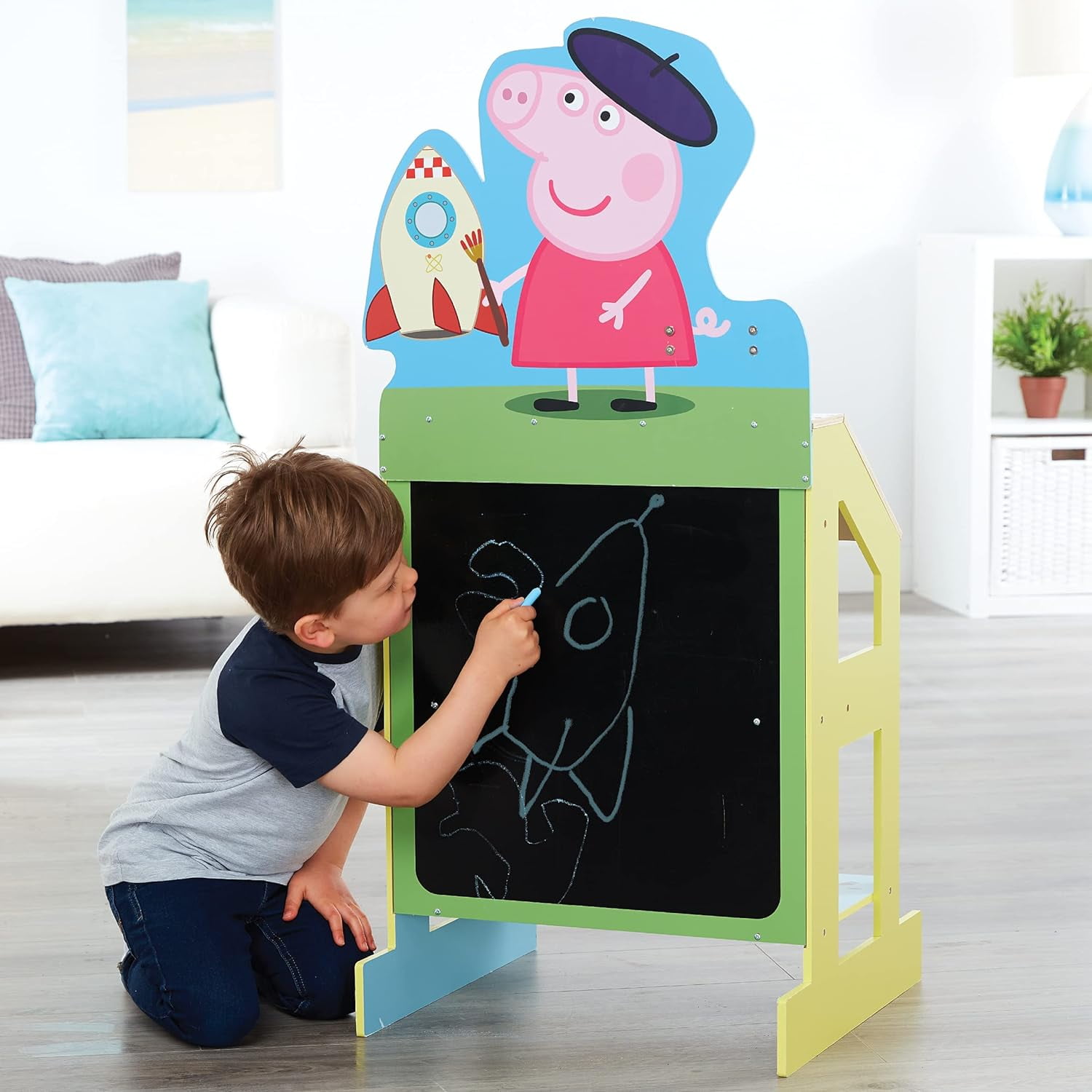 Peppa Pig 42" Tall Wooden Play Easel Chalkboard Fun Drawing 2-Story Peppa House