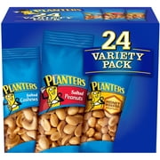 Planters Salted Cashews, Salted Peanuts & Honey Roasted Peanuts Variety Pack, 24 ct Packs