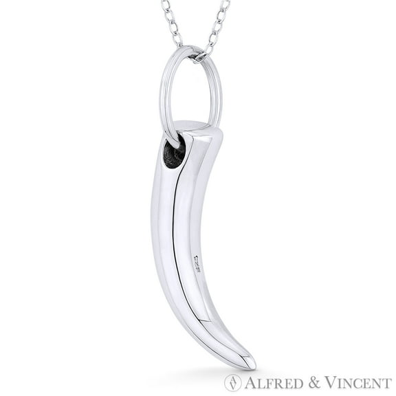 Italian Horn Corno Evil Eye Luck Charm Pendant & Chain Necklace in .925 Sterling Silver