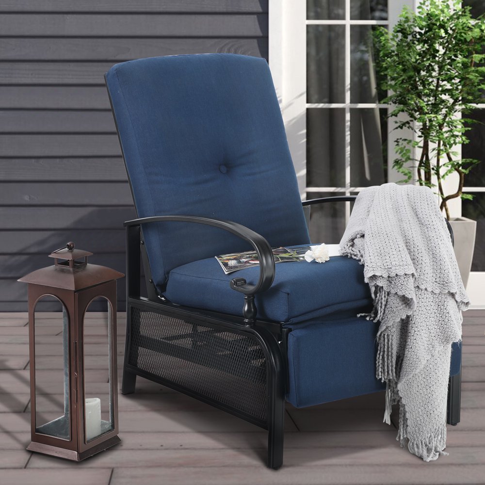 Captiva Designs Patio Recliner Lounge Chair with Cushion, Navy Blue