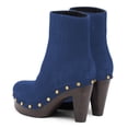 thumbnail image 3 of YDN Women's Rounded Toe Side Zippers Ankle Boots Platform Block High Heels Studded Booties Work Daily Party Shoes Size 4 Blue, 3 of 4