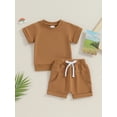 thumbnail image 3 of Musuos Toddler Baby Summer Clothes 6 12 18 24M 3T Solid Color Short Sleeve Round Neck T-Shirt with Shorts 2Pcs Outfit, 3 of 10