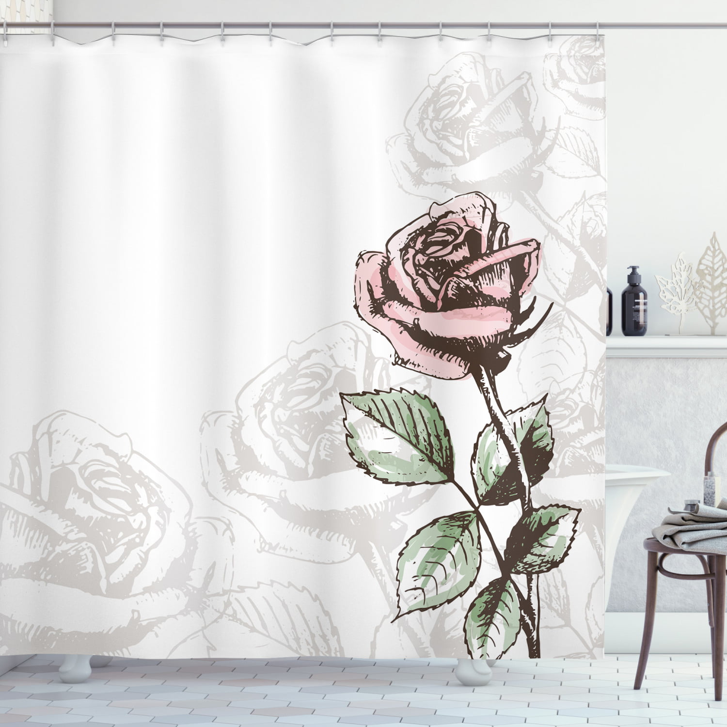 Rose Shower Curtain Victorian Antique, Rose Shower Curtain Liner