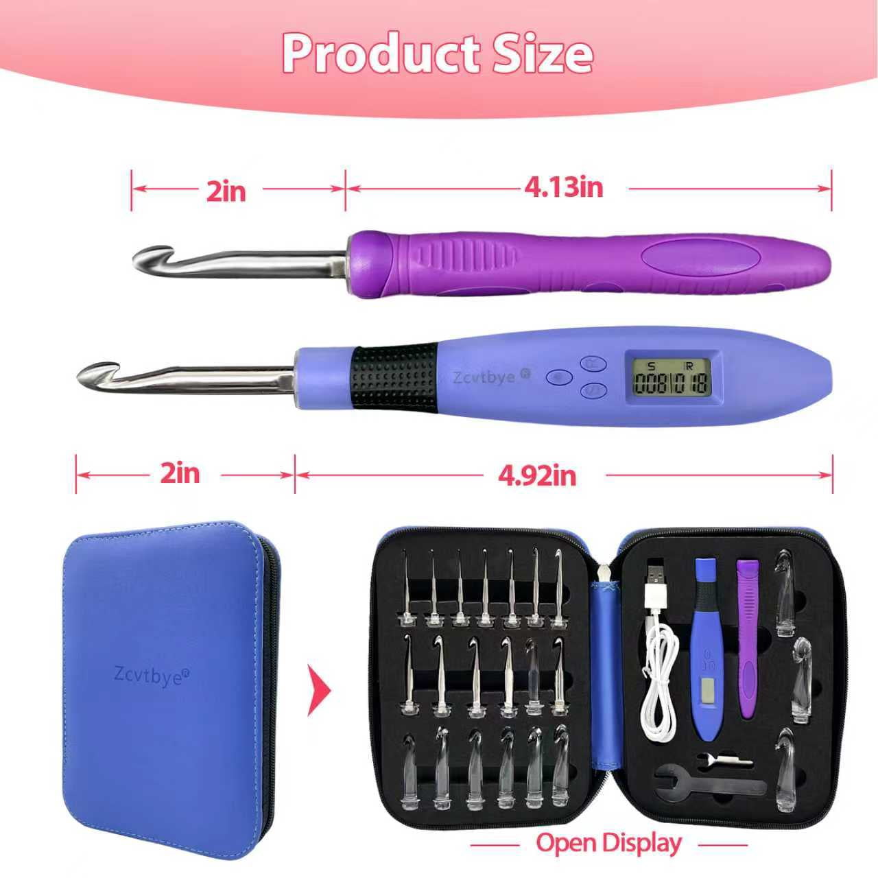 Crochet Hook with 22 Different Size, for Stitch & Row Counter, Light Up Interchangeable Crochet Needle, Ergonomic Crochet Hooks with 2 Levels Led