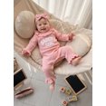 thumbnail image 5 of RUINIXCW Daddy's Girl Outfit Newborn Baby Girl Hospital Coming Home Outfit Waffled Romper Infant Baby Girls Fall Winter Clothes Long Sleeve Jumpsuit Headband Set, 5 of 9