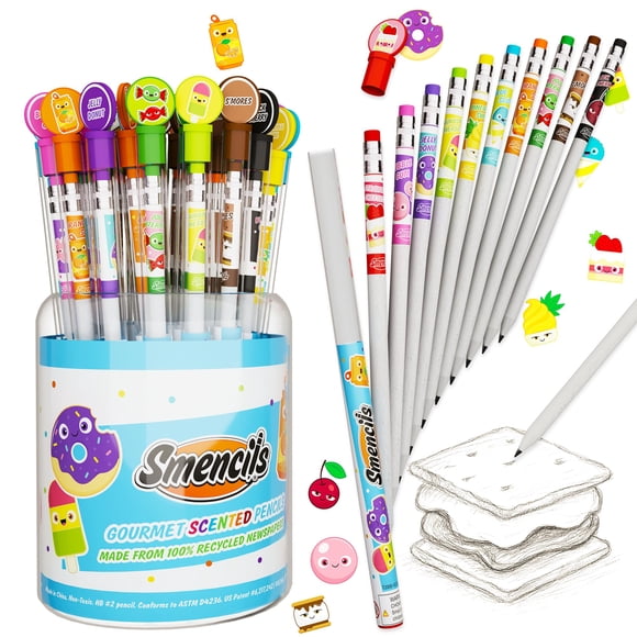 Cilindro de grafito Smencils - Lápices perfumados HB #2 50 unidades Regalos para niños Favores de fiesta Recompensas en el aula