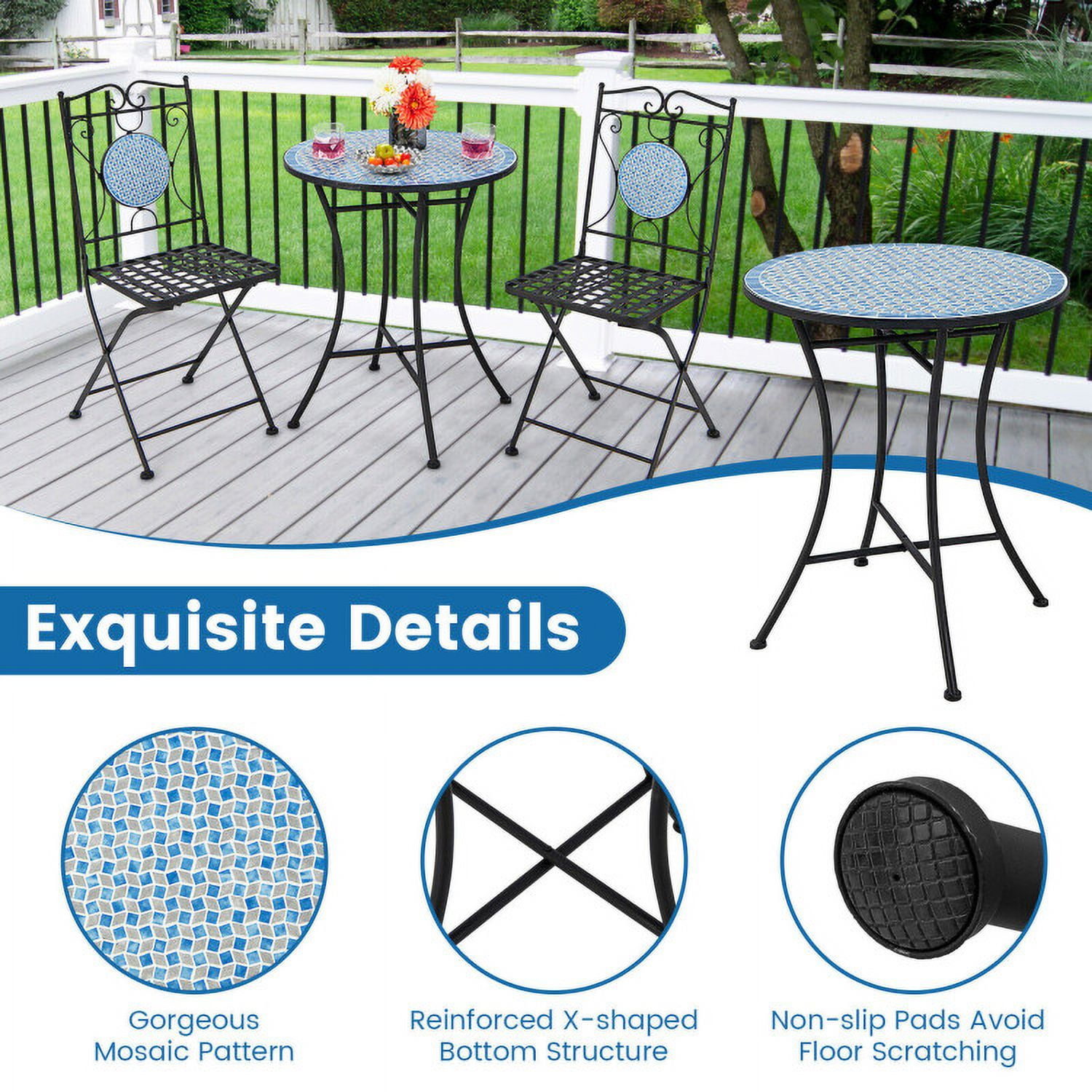 Aimee Lii 3 Pieces Patio Bistro Set Outdoor Furniture Mosaic Table Chairs, Outdoor Patio Furniture