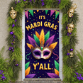 thumbnail image 6 of Golden Mask Mardi Gras Banner Colorful Feathers Carnival Display Purple Green Gold Beaded Decoration Festive Backdrop for Carnival Party Mardi Gras Celebration Festival Parade, 6 of 9