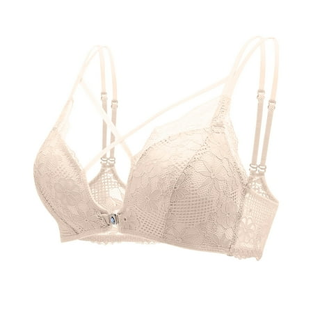 Elainilye Fashion Womens Bra Front Button Bra Small Cup Bra Casual Wirefree Bra Gathered Bra Comfortable Breathable Minimizer Bra