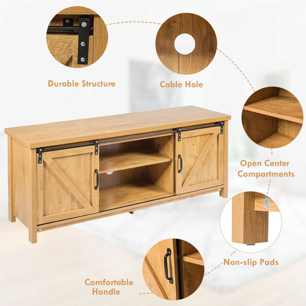 Finihen TV Stand, TV Cabinet, Media Center Console Cabinet with Sliding Barn Door, Entertainment Center for TV, Media Entertainment Center with Storage, for Living Room, Bedroom, Golden