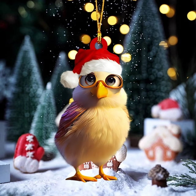 Adornos navideños, adornos navideños, regalos navideños Lindo gallinero granja acrílico 2D plano árbol de Navidad decoración colgante decoración navideña regalo colgante pollo acrílico colgante