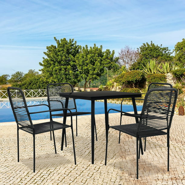 Outdoor Dine Set 5 Piece Patio Furniture With Square Table Black Metal And Chairs Conversation Dining For Garden Balcony Pool Backyard W9378 - How To Clean Black Iron Patio Furniture