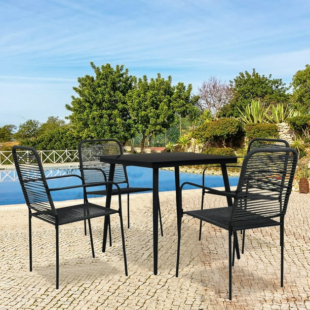 Outdoor Patio Dining Set 5 Piece Furniture With Square Table Black Metal And Chairs Conversation For Garden Balcony Poolside Backyard W9354 Com - How To Shine Black Metal Patio Furniture Outdoor Patio Dining Set 5 Piece Furniture With Square Table Black Metal And Chairs Conversation For Garden Balcony Poolside Backyard W9354 Com - How To Shine Black Metal Patio Furniture