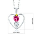 thumbnail image 2 of 925 Sterling Silver Pink Created Sapphire White Moissanite and Yellow Sapphire Pendant Necklace for Women (0.84 Cttw, Gemstone September Birthstone, Heart 5MM and 4MM, with 18 inch Silver Chain), 2 of 3