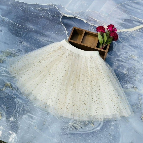 uublik Skirts for Girls Uniform White Layered Mesh Skirt Party Birthday Dance Princess Skirt Size 2T-11