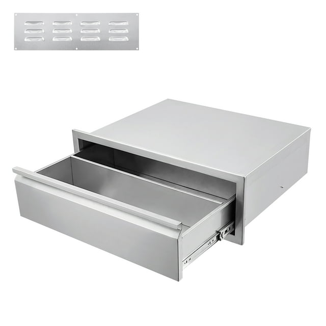 Armoire de Cuisine Extérieure en Acier Inoxydable Résistante aux Intempéries à Trois Tiroirs - Solution de Rangement Encastrée avec Panneau de Ventilation - Installation Facile pour Îlot de BBQ Ou Station de Gril de Patio