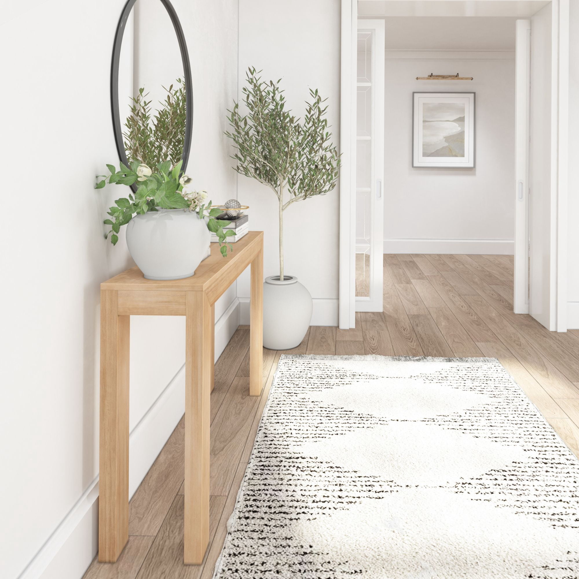 Plank+Beam 46" Modern Solid Wood Console Table, Narrow Entryway Table, Behind The Couch, Blonde