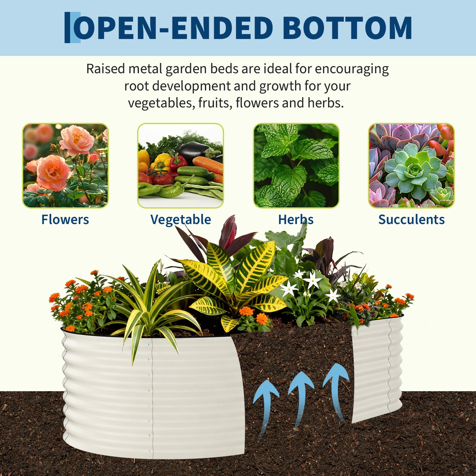 Garvee Large Galvanized Raised Garden Bed – 8x4x2 ft Metal Planter Box for Vegetables, Flowers & Herbs – Rust-Resistant, Bottomless, Easy Assembly – Beige, 240x120x60cm