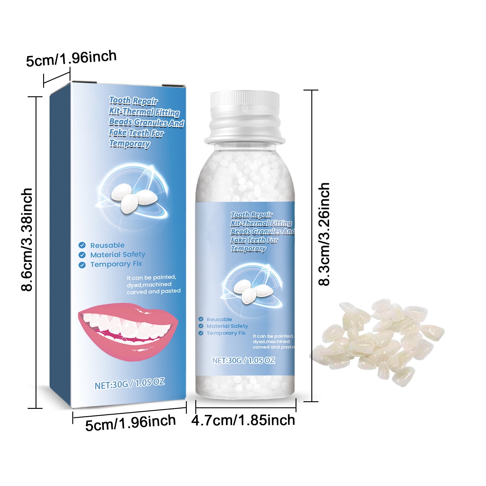 Alvantor Tooth Replacement Kit with Repair Beads for Missing and Broken Teeth, 1.05 oz, 8PC