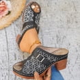 thumbnail image 4 of Mules Sandals for Women Trendy Embroidery Buckle Strap Chunky Heeled Slides Slip on Peep Toe Backless Heels Black Size 7, 4 of 6