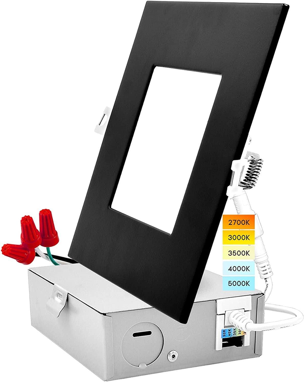 Luxrite 6 inch Ultra Thin Square LED Recessed Light 5 Color Options Dimmable 12W Wet Rated 1000 Lumens Canless Black Trim