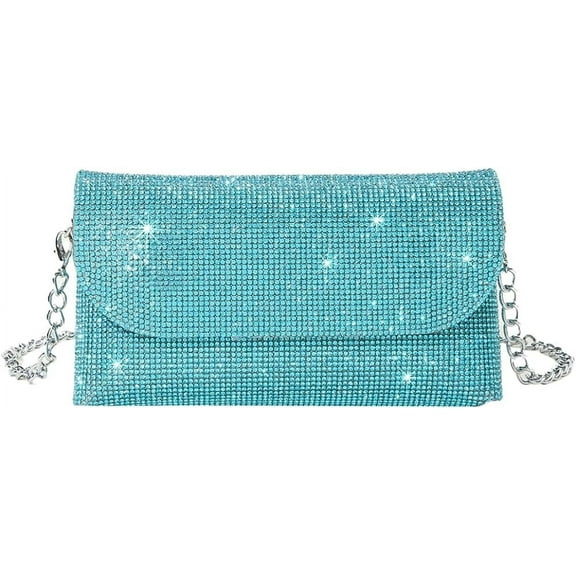 Kukuzhu Women’ Rhinestone Envelope Bag Sparkling Evening Handbag Silver Purse Bling Designer Chain Clutch for Prom Party