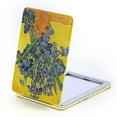 thumbnail image 2 of Compact Mirror Square Pu Leather Makeup Mirror for Purses Small Pocket Portable Hand Mirror Double-Sided with 2 x 1x Magnification for Woman Girls - Yellow Bottle Irises, 2 of 4