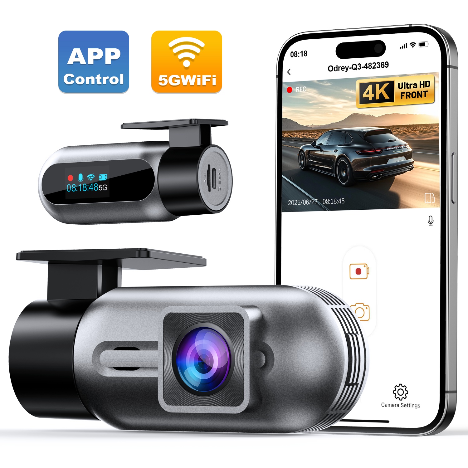ODREY 4K Single Channel Dash Cam with 5G WiFi