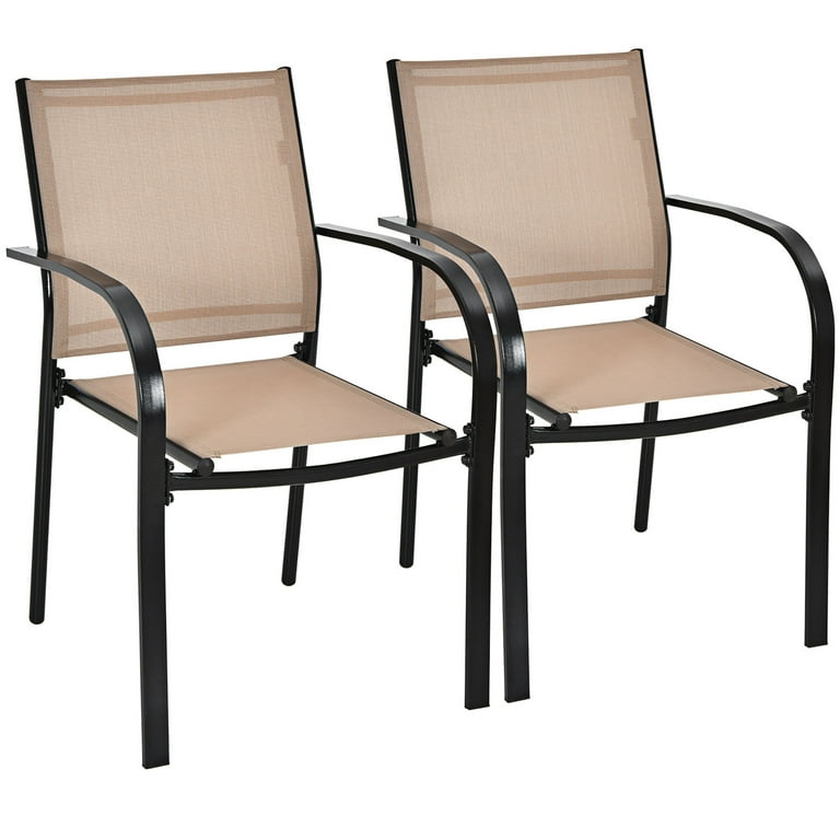 Stackable brown steel sling outdoor patio dining sale chair