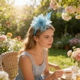 thumbnail image 6 of Light Blue Pearl Fascinator Headband for Women Vintage Fascinator Hat for Weddings Tea Party with Feathers Pearls Mesh, 6 of 6