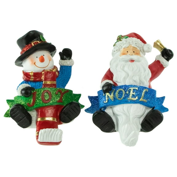 Northlight Santa "Noel" and Snowman "Joy" Glitter Christmas Stocking Holders - 5" - Set of 2