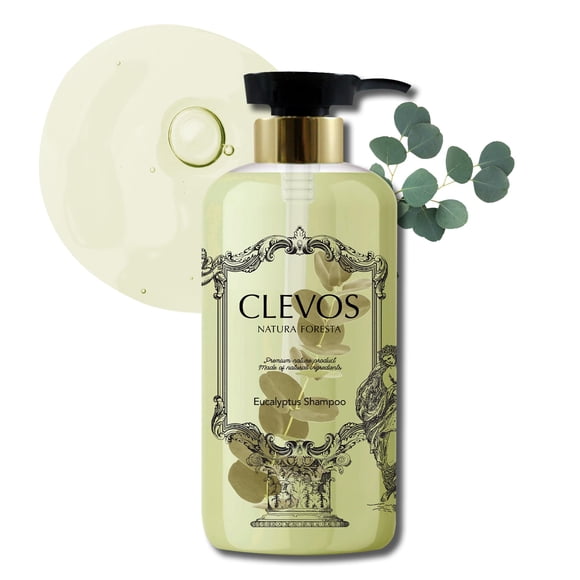 CLEVOS Natura Foresta Champú para el cabello orgánico natural 17.92 onzas líquidas para cuero cabelludo seco y sensible con picazón - Agradable aroma a eucalipto - Reduce la caspa sin sulfato - Natura