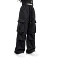 thumbnail image 2 of CYRBOKO Girls Cargo Pants with Pockets, Elastic Waist Loose Fit Casual Drawstring Wide Leg Pants Black Size 5-6 T, 2 of 7