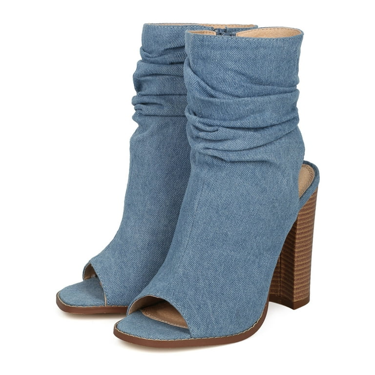 Women Denim Peep Toe Open Back Slouchy Block Heel Bootie HC81 Walmart