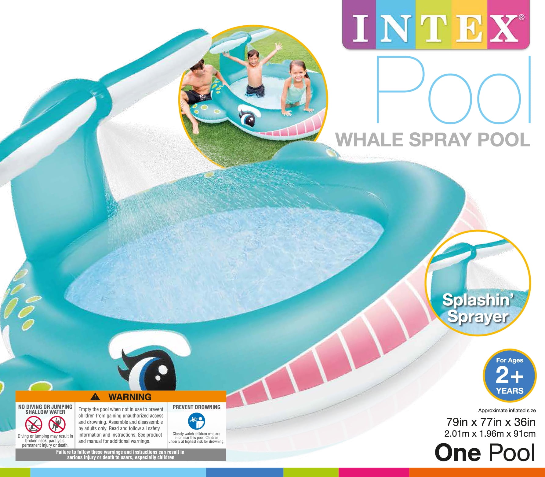 for Ages 2 82" X 62" X 39" *** New in Box*** Intex Whale Spray Pool 