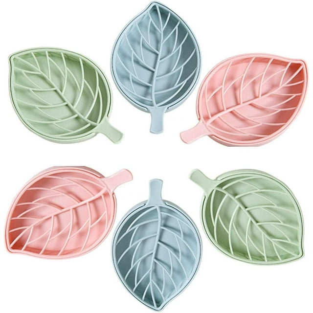 6 Pcs Plastic Leaf Shape Soap Box Dish Soap Storage Plate Tray Holder Case Container For Bathroom Bathroom Kitchen Counter Or Sink (blue, Pink, Green)
