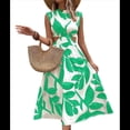 thumbnail image 1 of Vestido de Verano para Mujer, Estampado Floral, Mangas Murciélago Recortadas, Cuello Redondo, Corte A, Cintura Alta, Midi Verde L, 1 of 7