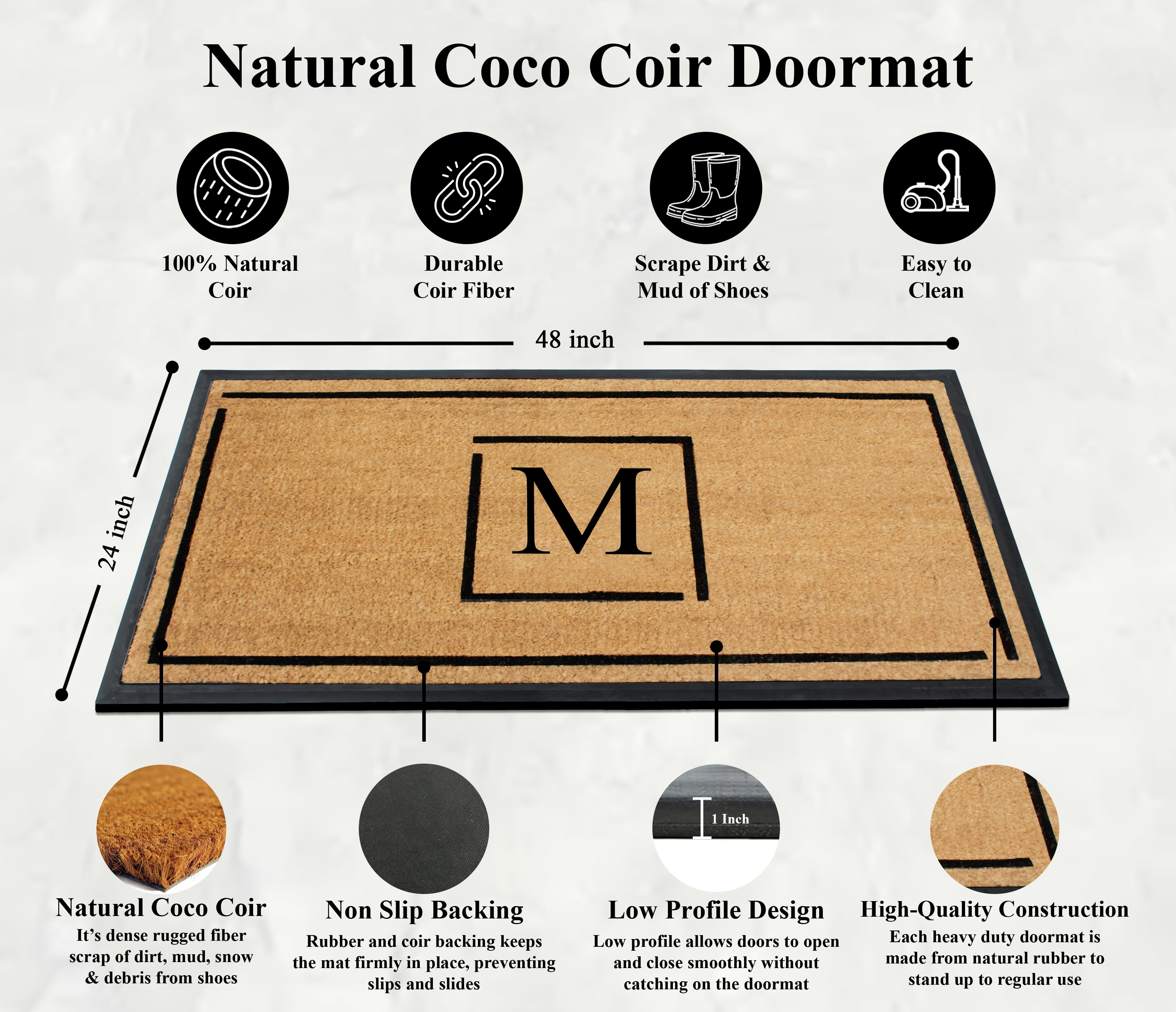 A1 Home Collections Hand-Crafted Rubber Coir Doormat Double/Single Door Mat for Outdoor 24x48 inch