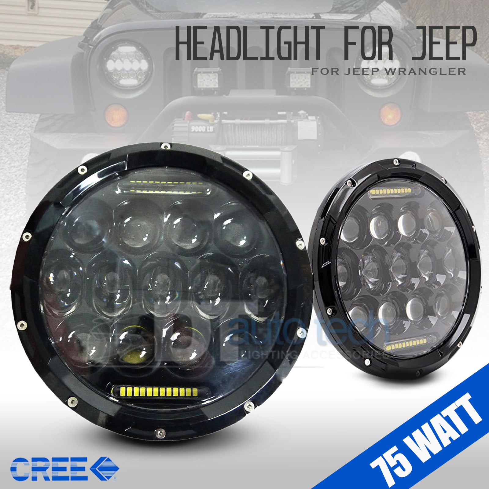 4 Inch Fog Lights Bulbs Set Kit for Jeep Wrangler JK LJ JKU TJ CJ Black COWONE 7inch Cree LED Headlights