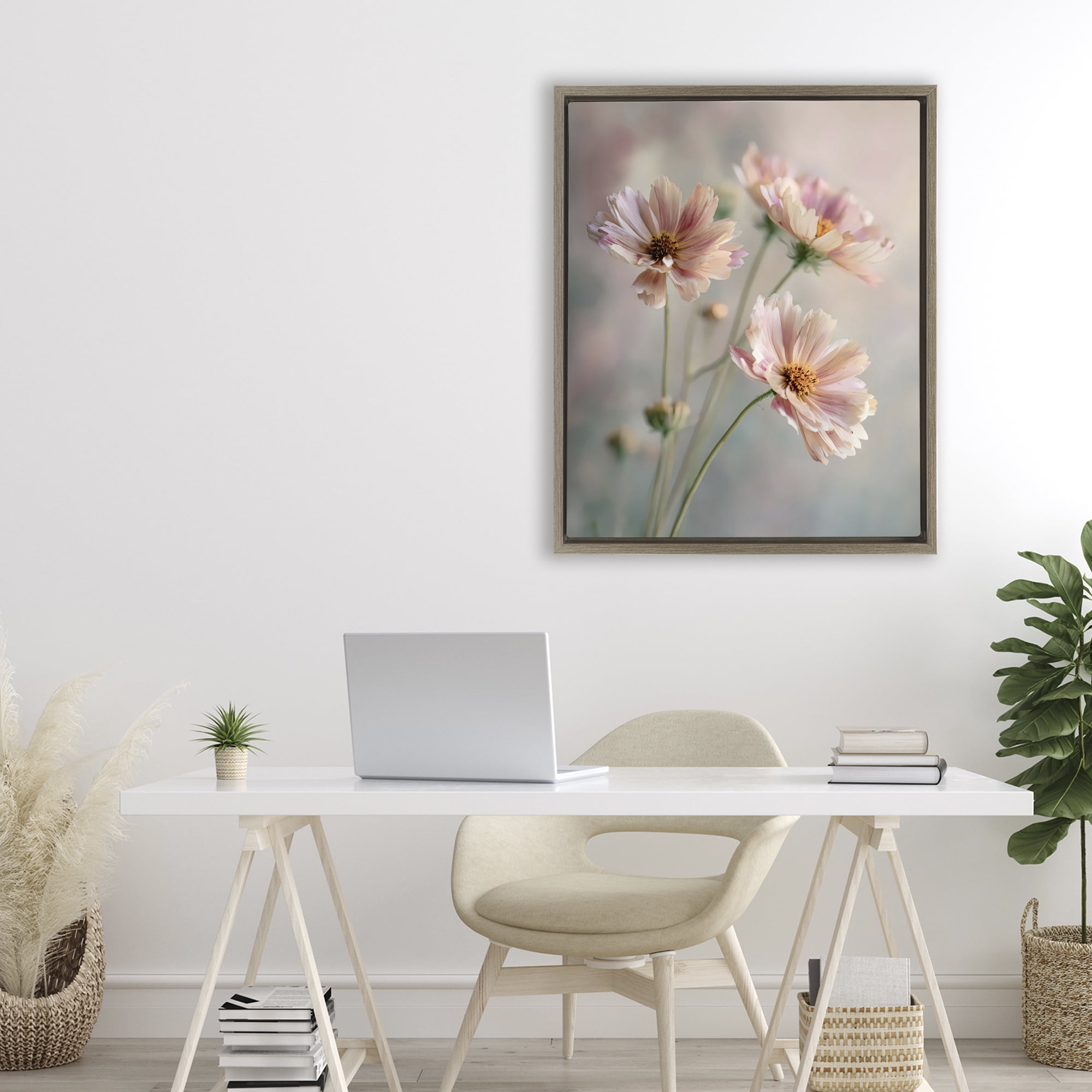 Stupell Industries Pink Daisies Close Up Brown Framed Floater Canvas Wall Art, design by Franklyn Gregory