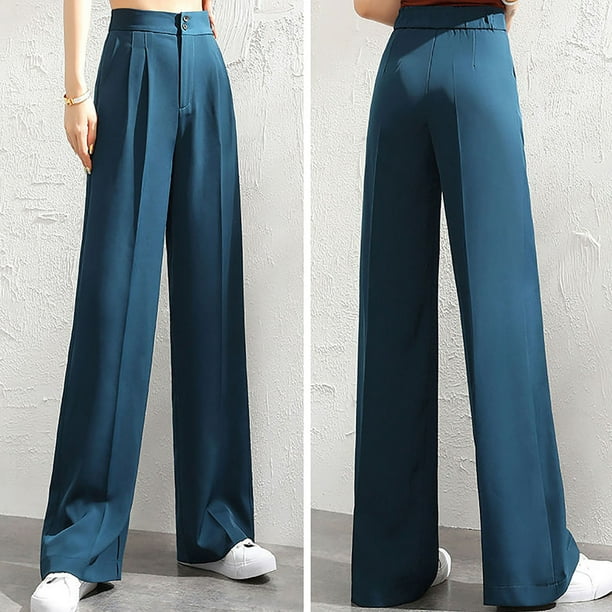 Womens Dress Pants Casual Loose Baggy High Waist Straight Wide Leg Full  Length Office Business Suit Pants Work Trousers