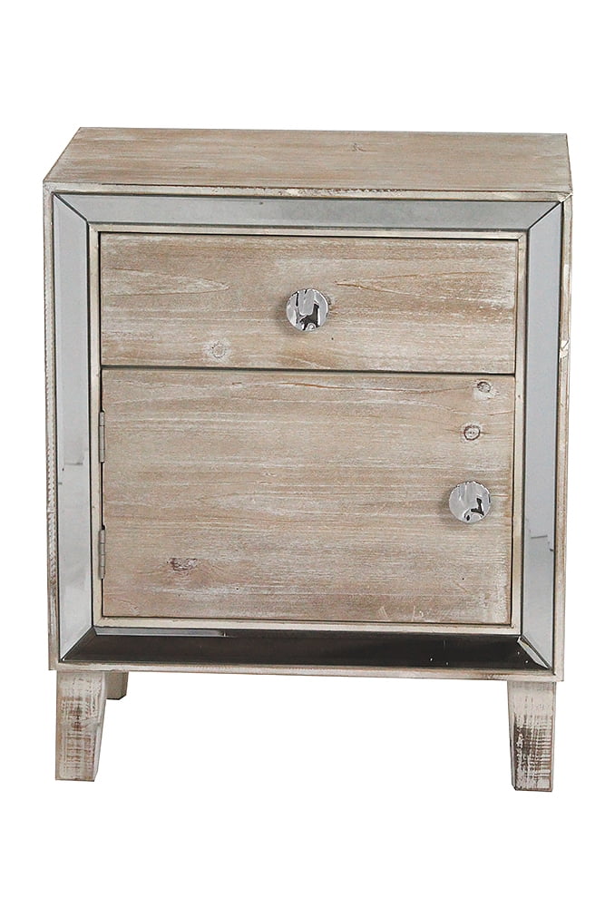 White Washed Wood Accent with a Door, a Drawer and Clear