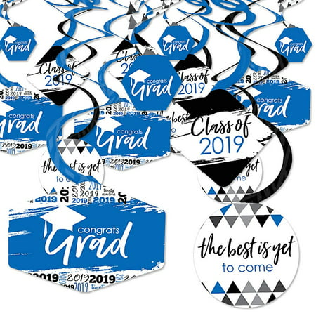 Blue Grad - Best is Yet to Come - 2019 Royal Blue Graduation Party Hanging Decor - Party Decoration Swirls - Set of