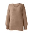 thumbnail image 4 of VISALY V Neck Pullover Sweater Crochet Sweaters Oversized Crewneck Long Sleeve Fuzzy Knit Casual Chunky Warm Fall Pullover Top Trendy Soft Sweaters Pullover Sweaters Plus Size Sweaters Khaki A, 4 of 4