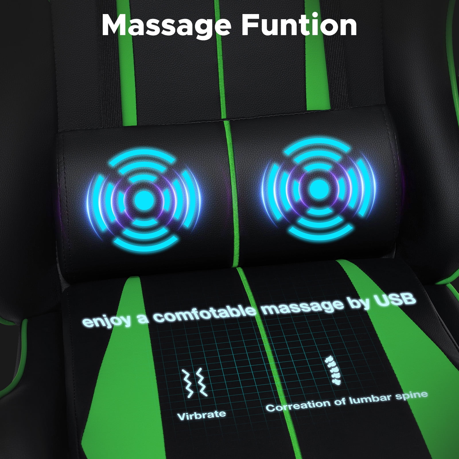 Hoffree Gaming Chair Massage Game Chair with Footrest and Massage Lumbar Support Ergonomic Computer Chair Height Adjustable with Swivel Seat and Headrest