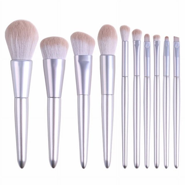 10pcs Makeup Brushes Set Silver Loose Powder Brushes Soft Skin Friendly Makeup Brushes Makeup Tools