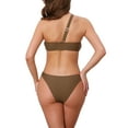 thumbnail image 3 of INSPIRE CHIC Women's Asymmetric One Shoulder Strap Metallic Ring Bikini Sets, 2 Piece Triangle Bottom Swimwear Small Brown, 3 of 5