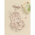 thumbnail image 4 of Musuos Baby Girls 3Pcs Summer Outfit 3M 6M 12M 18M Sleeveless Button Front Romper + Shorts + Headband Set Newborn Clothes, 4 of 9