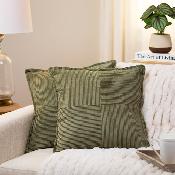 Northlight Square Corduroy Throw Pillows - 18" x 18" - Green - Set of 2